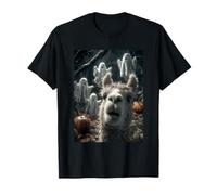 Selfie Lama Effrayant avec fantômes forêt hantée Halloween T-Shirt