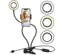 Selfie Ring Light avec Support Téléphone,Anneau Lumineux Lampe LED 10-Niveau Luminosité 3-Mode d'Éclairage avec 360 Bras Rotatifs pour Le Flux en Direct et Le Maquillage pour Mobile (Noir)