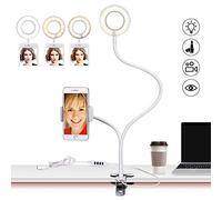 Selfie Ring Light avec Support Téléphone,Anneau Lumineux Lampe LED 10-Niveau Luminosité 3-Mode d'Éclairage avec 360 Bras Rotatifs pour Le Flux en Direct et Le Maquillage pour Mobile (Blanc)