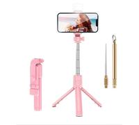 Selfie Stick 3 en 1 trépied télescopique,Rotation de 270 ° avec télécommande Bluetooth Amovible et Lampe auxiliaire,Enregistrement vidéo,Prise de Photos,Diffusion en Direct. (Pink)