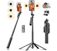 Selfie Stick Smartphone Tripod-180 cm Phone Holder with Wireless Remote Control and 2 LED Lights for Videos and Photos,Tripod for iPhone,Android,Camera & GoPro.