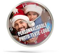 selfiewatch Horloge Murale en Metal Personnalisable avec Photo, Logo, Texte - Ronde, Diamètre 29,3 cm, Style Moderne, Couvercle en Verre- Cadeau personnalisé