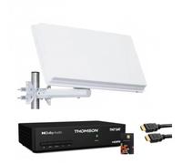 SELFSAT KIT PARABOLE PLATE LNB SINGLE 1 SORTIE INTEGRE + RECEPTEUR AVEC CARTE TNTSAT ET CABLE HDMI