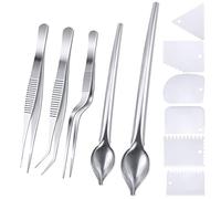 SelfTek 5 pièces Pinces de Cuisson en Acier Inoxydable Pinces de précision avec Embouts dentelés, cuillères à Dessin culinaire et Ensemble de Cales de placage en Plastique de 6 pièces
