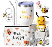 SelfTek Cadeau abeille pour femme - Coffret cadeau Honeybee comprend un gobelet en acier inoxydable de 355 ml, une abeille au crochet, une trousse de maquillage, un porte-clés, un marque-page, des