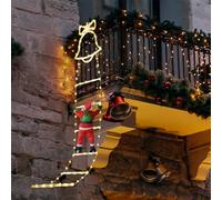 SelfTek Échelle décorative de Noël avec Père Noël grimpant - Décorations de Noël à DEL avec 8 modes d'éclairage pour intérieur, extérieur, jardin (160 cm, blanc chaud)