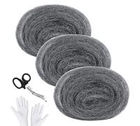 Selftek Laine D’acier, Lot De 3 Paille De Fer Fine 2#, Kit Laine Acier Anti-Rongeur Avec Gants Ciseaux, Laine D'acier Anti Rongeur Reutilisable Pour Nettoyage, Polissage, Scellement De Trous - 15m