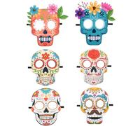 SelfTek Lot de 6 masques Jour des morts pour adultes, masques en feutre pour Halloween, décorations Dia de Los Muertos, couvre-chef Cinco De Mayo pour fête d'Halloween, fête à thème