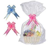 SelfTek Paquet de 20 Sacs de Panier Transparents en cellophane avec 20 Paquets de Rubans pour Ruban (Couleurs aléatoires) pour Cadeaux, emballages, Arts, Artisanat et friandises, 32 x 22 Pouces
