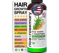 SELFWISE Spray de croissance des cheveux à l'huile de romarin et à l'eau de riz : sérum à la biotine, à la kératine, à la caféine, aux vitamines C et B5 pour masques capillaires, soin capillaire