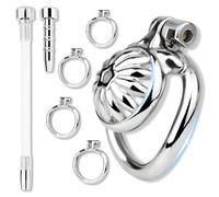 SeLgurFos Cage de chasteté florale hommes avec ceinture et dilatateur métal/silicone couvercle de pot en acier inoxydable Chastity Cage hommes esclaves sextoys SM Bondage (55mm)