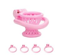 SeLgurFos Ceintures de Chasteté Négative Cage de Chasteté Hommes avec 4 Cock Rings Male Petit panier à poissons Cage à pénis BDSM Esclave Bondage SM Jouets sexuels pour hommes (Pink)