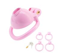 SeLgurFos Petit couvercle rond Cock Cage/Cage à pénis avec 4 anneaux courbés de différentes tailles Cage creuse Chastity Cage Set BDSM Bondage Sex Toys pour hommes (Pink)