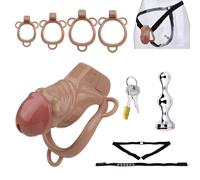SeLgurFos Sissy cage de chasteté hommes en 4 modèles, Chastity Cage hommes avec cockring et plug anal, design serrure invisible cage à pénis jouet sexuel SM fétiche bondage (Anal Plug+Belt-M)