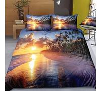 SELIDO Housse de Couette 220x240 Vue sur la Mer Parures de Lit Coucher de Soleil Paysage 2 Personnes Literie Microfibre Imprimé 3D 2 Taies d'oreiller avec Fermeture Éclair