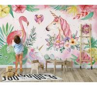 SELIE Papier Peint Panoramique Chambre D'Enfant Fleur Licorne Flamant Rose Moderne Décoration Murale