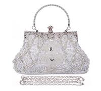 Selighting Pochette de soirée vintage des années 1920 avec perles pour femme, sac à main formel, mariage, bal de fin d'année, cocktail, fête, Argenté, Taille unique