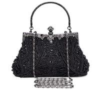 Selighting Sac de Soirée Femme Vintage Sac à Bandoulière Perle Paillettes Pochette de Mariage pour Ceremonie Mariage Parti (Noir)