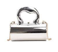 SELiLe Sac rond en acrylique mode Sac à bandoulière polyvalent Porte-monnaie et porte-monnaie portable pour adultes Cylindre rond, Argent (Silver)