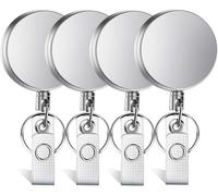 Selizo Lot De 4 Porte-Clés Rétractables, Robustes Et Rétractables Avec Cordon Rétractable En Acier, Porte-Badge Avec Anneau Porte-Clés Pour Carte D'identité Et Mousqueton