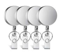 Selizo Lot de 4 porte-clés rétractables, robustes et rétractables avec cordon rétractable en acier, porte-badge avec anneau porte-clés pour carte d'identité et mousqueton