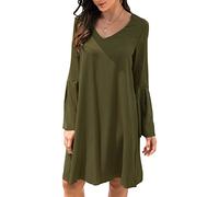 Sell Verbe V Robe de Cou élégante Lâche Confortable Robe de Vie Décontractée pour les Femmes Polyester Simple Work Work School Office Shopping One-pièce (S)