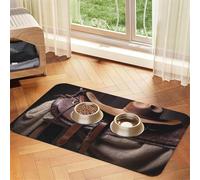 Selle de cheval avec chapeau de cowboy - Tapis d'alimentation pour animaux sauvages - 30 x 45 cm - Tapis absorbant pour nourriture et bol d'eau - En cuir synthétique - Imperméable - Séchage rapide
