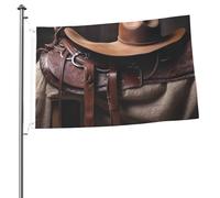 Selle de cheval avec un chapeau de cowboy drapeaux sauvages pour l'extérieur 6,1 x 91,4 cm, drapeau de jardin saisonnier double face avec œillets, drapeau d'extérieur pour décoration de maison, toile