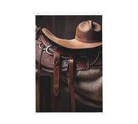 Selle de cheval avec un chapeau de cowboy drapeaux sauvages pour l'extérieur 6 x 0,9 m - Impression verticale double face - Drapeau de jardin - Bannière de vacances avec œillets - Drapeau de maison