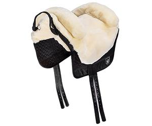 Selle de cheval «Fellsattel IBERICA Plus» de WERNER CHRIST -selle espagnole de peau d’agneau de haute qualité (treeless), pour chevaux pur-sang, poneys et shetlands. Couleurs: anthracite, marron et beige.