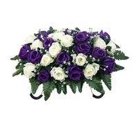 Selle de fleurs pour pierre tombale, fleurs de cimetière artificielles résistantes aux UV pour selle funéraire, décorations funéraires du Memorial Day - Blanc + violet, selles cimetière pour pierr