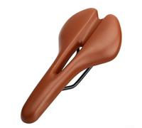 Selle de vélo design Airflow double densité gel mousse creux PU cuir ultra large amortissement à ressort ventilé confortable rail en acier noir marron clair (marron clair)