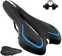 Selle de vélo en Gel, Confortable, Souple et Respirante, avec Bandes réfléchissantes(Blue)