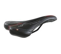 Selle de vélo Montegrappa Original Produit Artisanal Italien Fait à la Main en Cuir synthétique pour velò VTT/MTB/Course découpage Central modèle Max Liberty 1410 (Couleur: Noir)