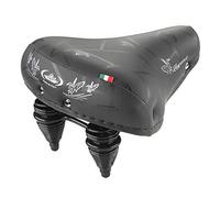 Selle De Vélo Vintage Montegrappa Original Produit Artisanal Italien Fait À La Main en Cuir Synthétique avec Deux Ressorts Modèle Laguna 100 (Couleur: Noir)