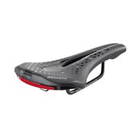 Selle Montegrappa de Vélo pour E-MTB Gravel Enduro Revêtement en éco Cuir avec Dispositif pour la visibilité Nocturne Menador Air Flow Noir