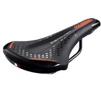 Selle Montegrappa de vélo pour usage E-MTB-GRAVEL Menador 3400, en mousse à mémoire de forme, noir/orange