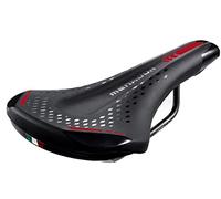Selle Montegrappa de vélo pour usage E-MTB-GRAVEL Menador 3400, en mousse à mémoire de forme, noir/rouge