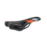 Selle Montegrappa Dike en cuir écologique pour utilisation hors route Ebike Vtt Gravel Enduro rembourrage en mousse à mémoire de forme (noir/orange)