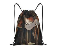 Selle Ornée sur Un Tabouret en Bois, Décor D'Écurie Sac De Sport Sacs De Sports Plage Réglable Sac De Gym pour Piscine Cosmétiques Déjeuner 36X42Cm