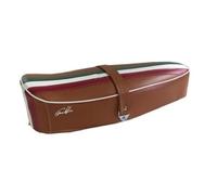 Selle siège pour Vespa 125 Primavera, tissu vintage, en simili-cuir, marron, siège DIEFFE P0030FTM avec bande tricolore DIEFFE, rembourrage en mousse, fabriqué en Italie