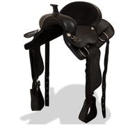 Selle western - vidaXL - 16 po - Cuir véritable - Noir - Avec bridon et col de poitrine
