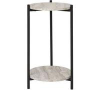 Sellette 2 plateaux en MDF imitation travertin piètement en métal noir - SELYN