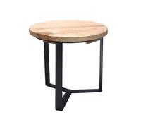 LOUIS MOULIN-Sellette industrielle basse en fer et plateau bois Louis Moulin - diamètre 29 x 30 cm