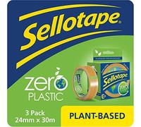 Sellotape Zero Lot de 3 rubans adhésifs transparents multi-usages pour objets ménagers et enveloppes ou cartes, faciles à utiliser avec 0% de plastique, 24 mm x 30 m