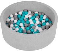 Selonis 90x30cm/200 balles ∅ 6cm balles rondes en mousse pour enfants fabriqué en UE, Gris clair : Gris/Blanc/Tyrquoise