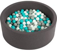 Selonis 90x30cm/200 balles ∅ 6cm balles rondes en mousse pour enfants fabriqué en UE, Gris foncé : Gris/Blanc/Tyrquoise