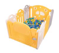Selonis Couverture de jeu pour enfants Couverture de jeu 6 + 2 panneaux/500 balles Jeu amusant, blanc/jaune : turquoise/bleu/jaune/transparent
