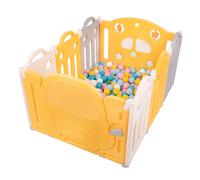 Selonis Couverture de jeu pour enfants Couverture de jeu 8 panneaux/100 balles Fun Play Safety, blanc/jaune : blanc/jaune/bleu bébé/rose poudré/turquoise