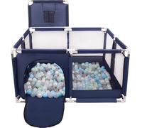 Selonis parc avec panier et 100 balles, bleu:perle/gris/transparent/bleu bébé/bleu
